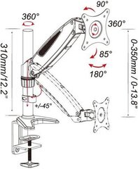 Держатель монитора Techly LCD 15-27 ", 8 кг, регулируемый цена и информация | Кронштейны для монитора | pigu.lt