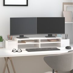 Monitoriaus stovas , Pušies medienos masyvas, 100x27,5x15cm, balta kaina ir informacija | Monitorių laikikliai | pigu.lt