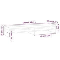 Monitoriaus stovas, Pušies medienos masyvas, 100x24x16cm, pilka kaina ir informacija | Monitorių laikikliai | pigu.lt