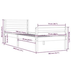 Lovos rėmas, pilkas, 75x190cm, medienos masyvas, vienvietis kaina ir informacija | Lovos | pigu.lt