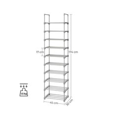 Большая 10-ярусная полка для обуви SONGICS, серая цена и информация | Полки для обуви, банкетки | pigu.lt