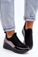 Women's Slip-On Wedge Sneakers Black And Silver Farro 26405-21 цена и информация | Спортивная обувь, кроссовки для женщин | pigu.lt