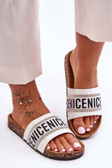 Sandals With Rhinestones On Cork Heel White Be Nice 26493-21 цена и информация | Женские тапочки | pigu.lt