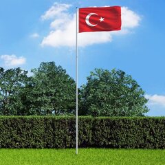 Turkijos vėliava su stiebu, aliuminis, 6m цена и информация | Флаги и аксессуары к ним | pigu.lt