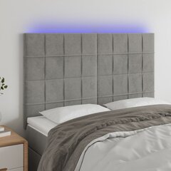 Galvūgalis su led, šviesiai pilkas, 144x5x118/128cm, aksomas kaina ir informacija | Lovos | pigu.lt