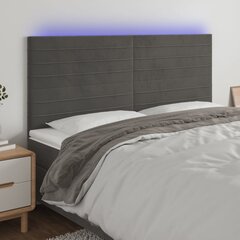 Galvūgalis su LED, Aksomas, 160x5x118/128cm, tamsiai žalia цена и информация | Кровати | pigu.lt