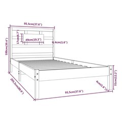 Lovos rėmas, juodos spalvos, 90x200cm, medienos masyvas kaina ir informacija | Lovos | pigu.lt