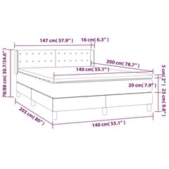 Lova su spyruoklėmis ir čiužiniu, taupe, 140x200 cm, audinys kaina ir informacija | Lovos | pigu.lt