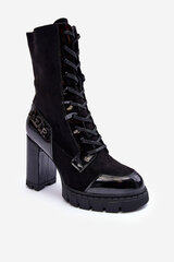 Leather Lace-Up Boots On Massive Heel Black Khariah 27763-21 цена и информация | Женские сапоги | pigu.lt