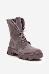 Suede Lace-up Boots with Furry Fur Gray Frendo 27782-21 цена и информация | Женские сапоги | pigu.lt