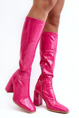 Glossy Knee-High Boots on Heel in Fuchsia Mlokva 27816-21 цена и информация | Женские сапоги | pigu.lt