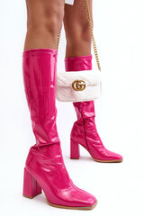 Glossy Knee-High Boots on Heel in Fuchsia Mlokva 27816-21 цена и информация | Женские сапоги | pigu.lt