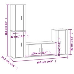 4-ių dalių TV spintelių komplektas , rudas цена и информация | Тумбы под телевизор | pigu.lt
