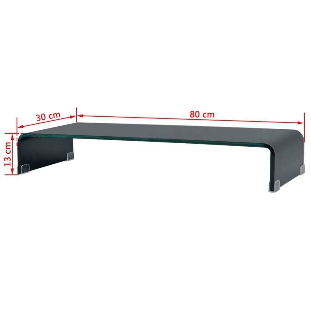 TV stovas/monitoriaus pakyla, juodas stiklas, 80x30x13 cm цена и информация | TV staliukai | pigu.lt