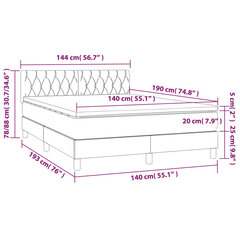 Lova su spyruoklėmis/čiužiniu/LED, taupe, 140x190 cm kaina ir informacija | Lovos | pigu.lt