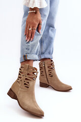 Women's Leather Lace-Up Boots Beige Lewski 3329 27976-21 цена и информация | Женские сапоги | pigu.lt