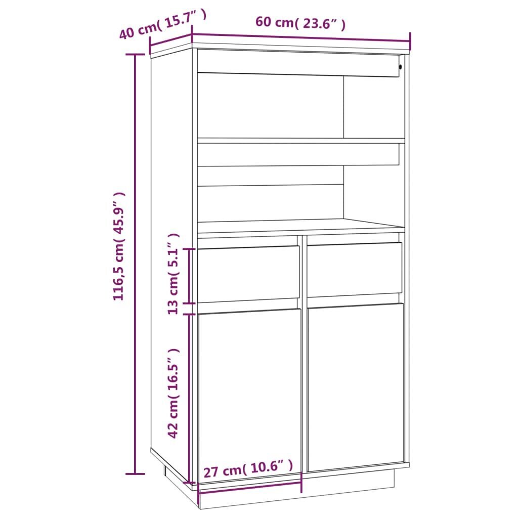 Komoda, Pušies medienos masyvas, 60x40x116,5cm, ruda kaina ir informacija | Komodos | pigu.lt