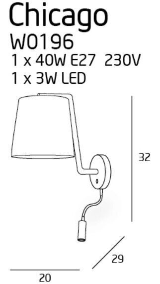 MaxLight sieninis LED šviestuvas Chicago kaina ir informacija | Sieniniai šviestuvai | pigu.lt