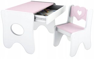 Vaikiškas stalas su kėdute IdeaMeb, baltas/rožinis kaina ir informacija | Vaikiškos kėdutės ir staliukai | pigu.lt