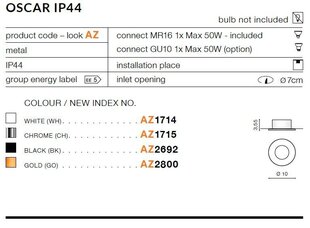 Azzardo встраиваемый светильник AZ1714 Oscar цена и информация | Монтируемые светильники, светодиодные панели | pigu.lt