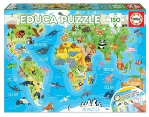 Dėlionė pasaulio gyvūnų žemėlapis, 150 detalių kaina ir informacija | Dėlionės (puzzle) | pigu.lt