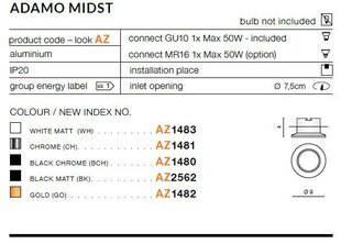 Azzardo встраиваемый светильник Midst Black цена и информация | Монтируемые светильники, светодиодные панели | pigu.lt