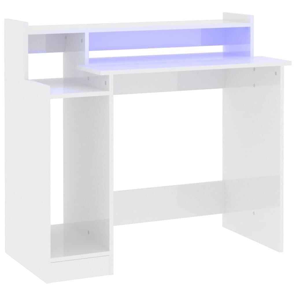 Rašomasis stalas su led apšvietimu, baltas, 97x90x45cm, mediena цена и информация | Kompiuteriniai, rašomieji stalai | pigu.lt