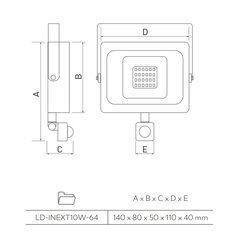 GTV LED 10Вт уличный прожектор iNEXT с датчиком движения IP65, черный - LD-INEXT10W-64 цена и информация | Фонарики, прожекторы | pigu.lt