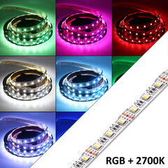 Светодиодная лента RGB + W (2700K) K12В 19.2Вт / м SMD5050 IP20 60 диодов, меняющая цвета цена и информация | Светодиодные ленты | pigu.lt