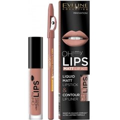 Rinkinys Eveline Oh My Lips Liquid Matt 01 Neutral Nude: lūpų dažai 4.5 ml + lūpų kontūro pieštukas 1 vnt. цена и информация | Помады, бальзамы, блеск для губ | pigu.lt