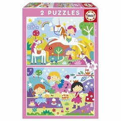 2 dėlionių rinkinys Educa Fantasy world, 48 d. kaina ir informacija | Dėlionės (puzzle) | pigu.lt