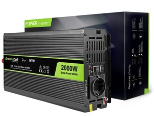 Green Cell galios keitiklis nuo 12 V iki 230 V 2000W/4000W grynos sinuso bangos kaina ir informacija | Įtampos keitikliai | pigu.lt