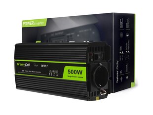 Green Cell galios keitiklis nuo 24 V iki 230 V 500W/1000W grynos sinuso bangos kaina ir informacija | Įtampos keitikliai | pigu.lt