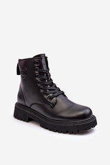 Leather Lace-up Boots Black Big Star MM274375 28040-21 цена и информация | Женские сапоги | pigu.lt