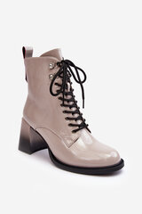 Ladies Glossy Lace-up Boots on Heel D&A MR870-06 Light gray 28051-21 цена и информация | Женские сапоги | pigu.lt