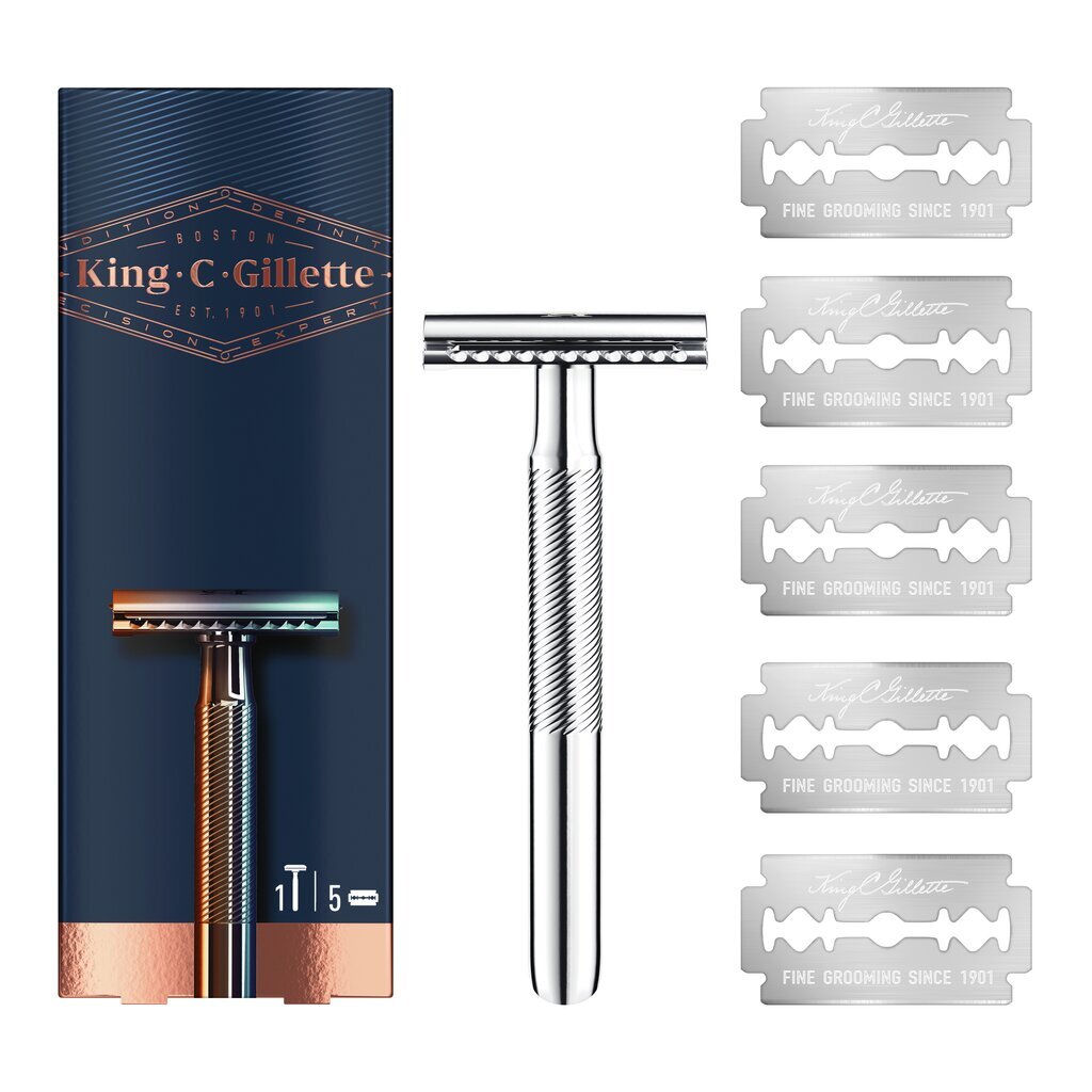 Skustuvas + pakaitiniai peiliukai King C Gillette Double Edge Safety Razor 5vnt. цена и информация | Skutimosi priemonės ir kosmetika | pigu.lt