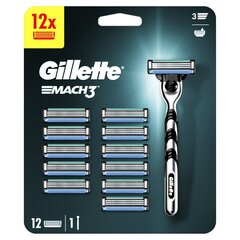 Rinkinys Gillette Mach3: skustuvas, 1 vnt. + skustuvo galvutės, 12 vnt. kaina ir informacija | Skutimosi priemonės ir kosmetika | pigu.lt