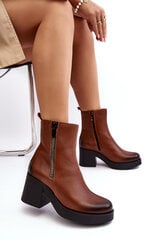 Leather Boots with Chunky Heel and Zippers Brown Lemar Littosa 28390-21 цена и информация | Женские сапоги | pigu.lt