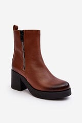 Leather Boots with Chunky Heel and Zippers Brown Lemar Littosa 28390-21 цена и информация | Женские сапоги | pigu.lt