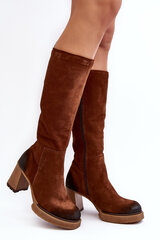 Women's Suede Knee-High Boots with Heel Lemar Dark Brown Ceraxa 28395-21 цена и информация | Женские сапоги | pigu.lt