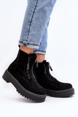 Women's Suede Trapper Boots with Thick Sole and Zipper Black Edivame 28527-21 цена и информация | Женские сапоги | pigu.lt