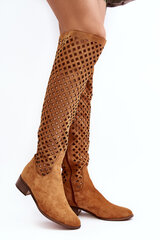 Suede Boots with Cut-Out Pattern Camel Arinna 28659-21 цена и информация | Женские сапоги | pigu.lt