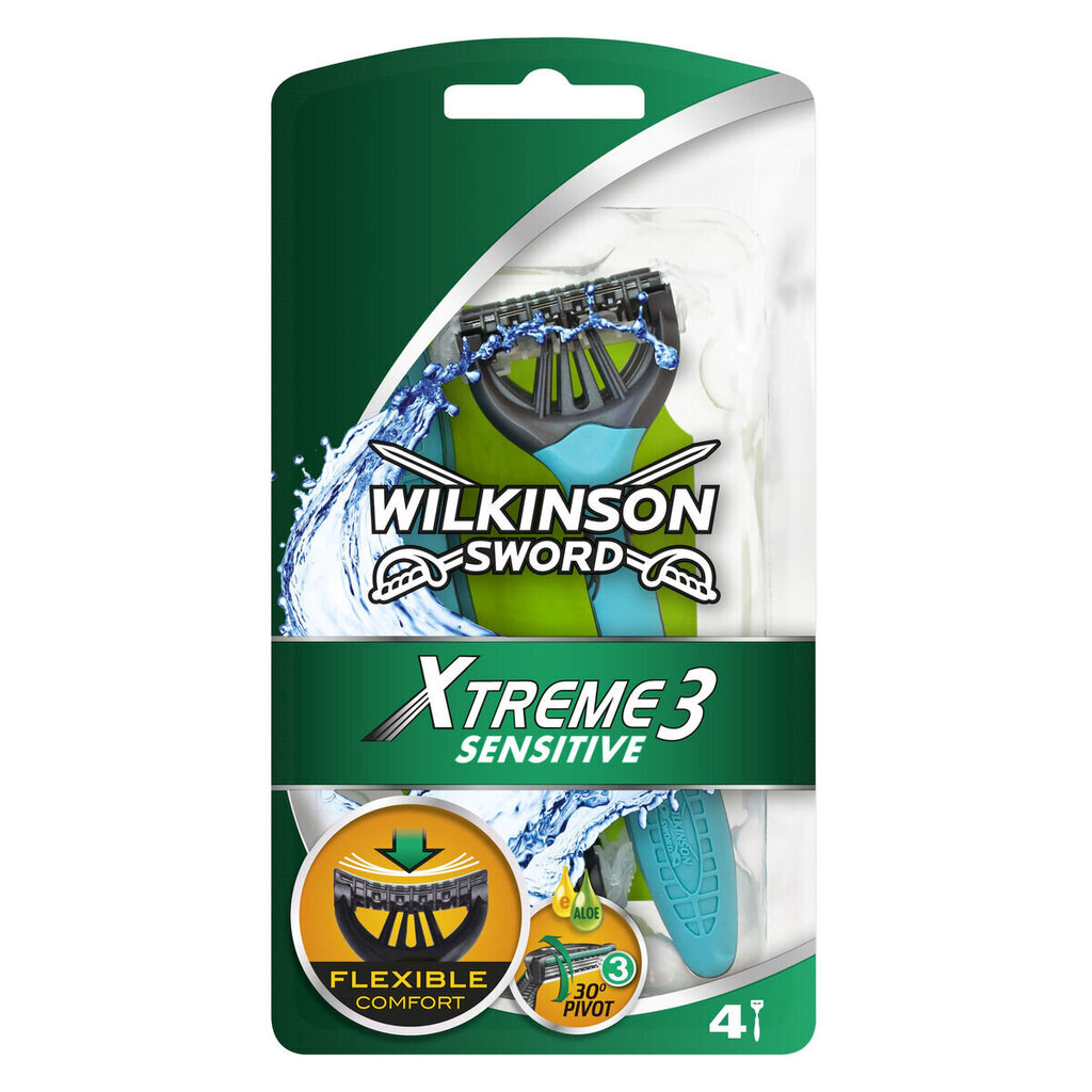 Vienkartiniai skustuvai Wilkinson Sword Xtreme3 Sensitive, 4 vnt. цена и информация | Skutimosi priemonės ir kosmetika | pigu.lt