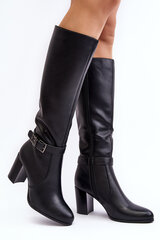 Women's Knee-high Boots with Buckle and Faux Fur Black Sendilia 28713-21 цена и информация | Женские сапоги | pigu.lt