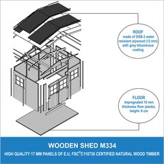 Medinis sodo namelis Timbela M334 + grindys kaina ir informacija | Sodo nameliai, malkinės, pastogės | pigu.lt
