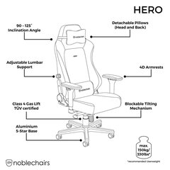 Рабочее кресло Noblechairs Hero, чёрное цена и информация | Офисные кресла | pigu.lt