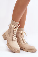 Women's lace-up ankle boots with sock in light beige Gentiana 28794-21 цена и информация | Женские сапоги | pigu.lt