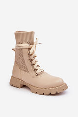 Women's lace-up ankle boots with sock in light beige Gentiana 28794-21 цена и информация | Женские сапоги | pigu.lt