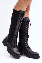 Women's lace-up boots with elastic upper black Virxinia 28801-21 цена и информация | Женские сапоги | pigu.lt