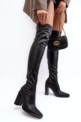 Women's Black Over-the-Knee Boots with Block Heel in Eco Leather Orcella 29050-21 цена и информация | Женские сапоги | pigu.lt